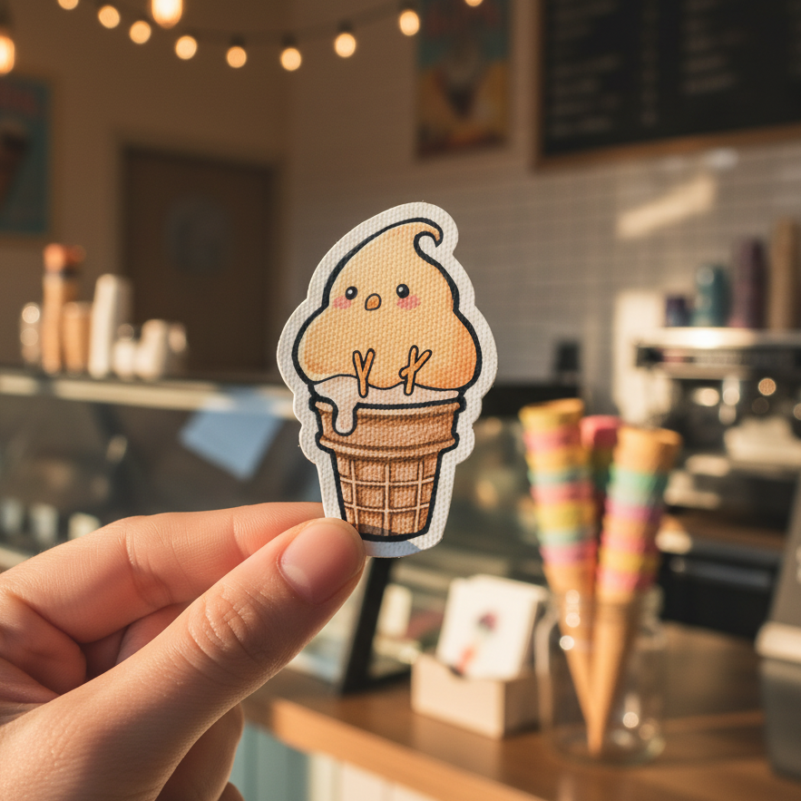 Cartoon character in an ice cream cone on a white background
