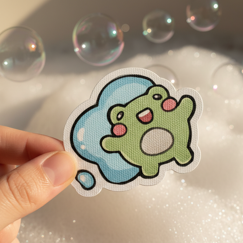 Cartoon character with a blue cloud-like background